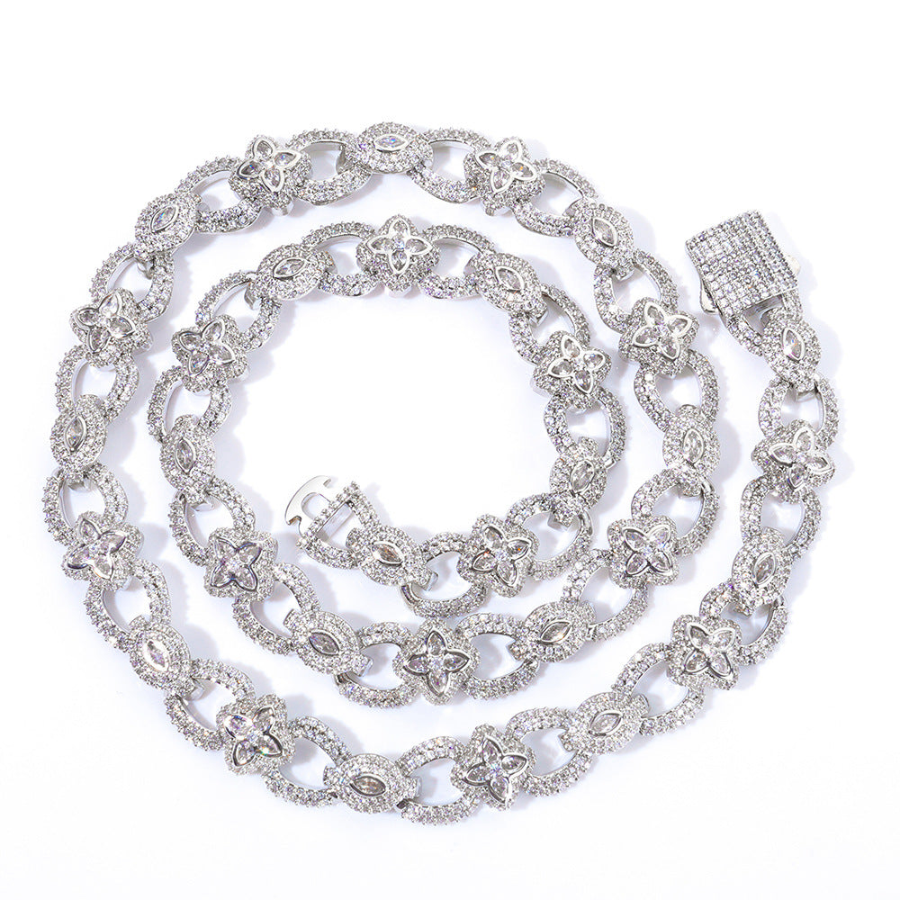 Minimalist European and American Hip-hop Gemstone Chain Necklace for Women, Light Luxury Niche Accessory Jewelry with Zircons